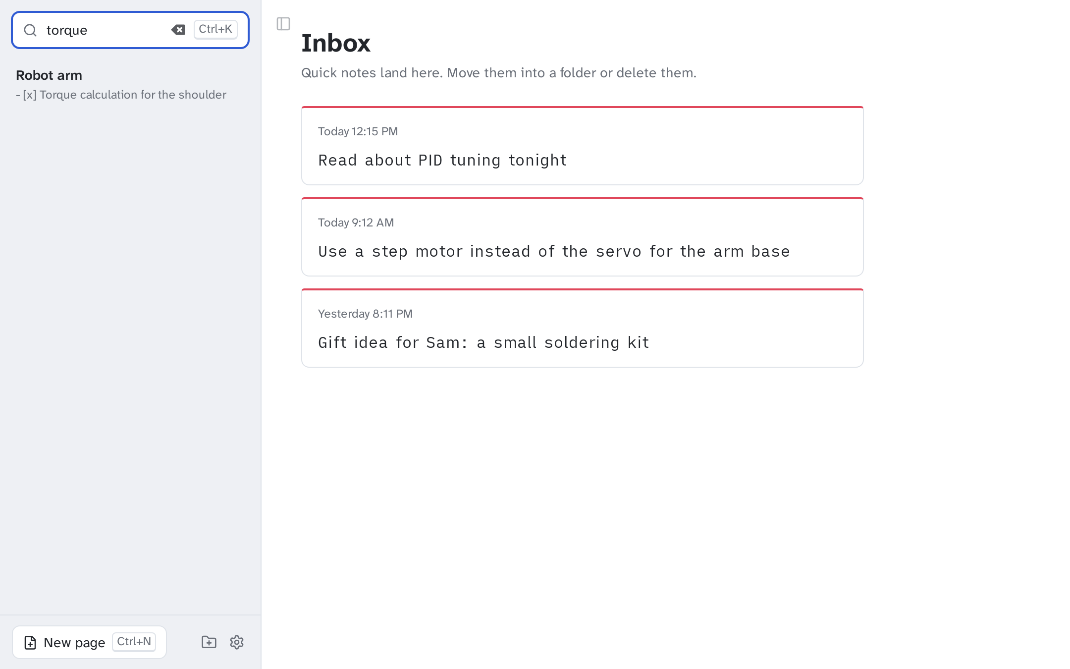 A search for “torque” in the sidebar with the result Robot arm and the matching line shown below it